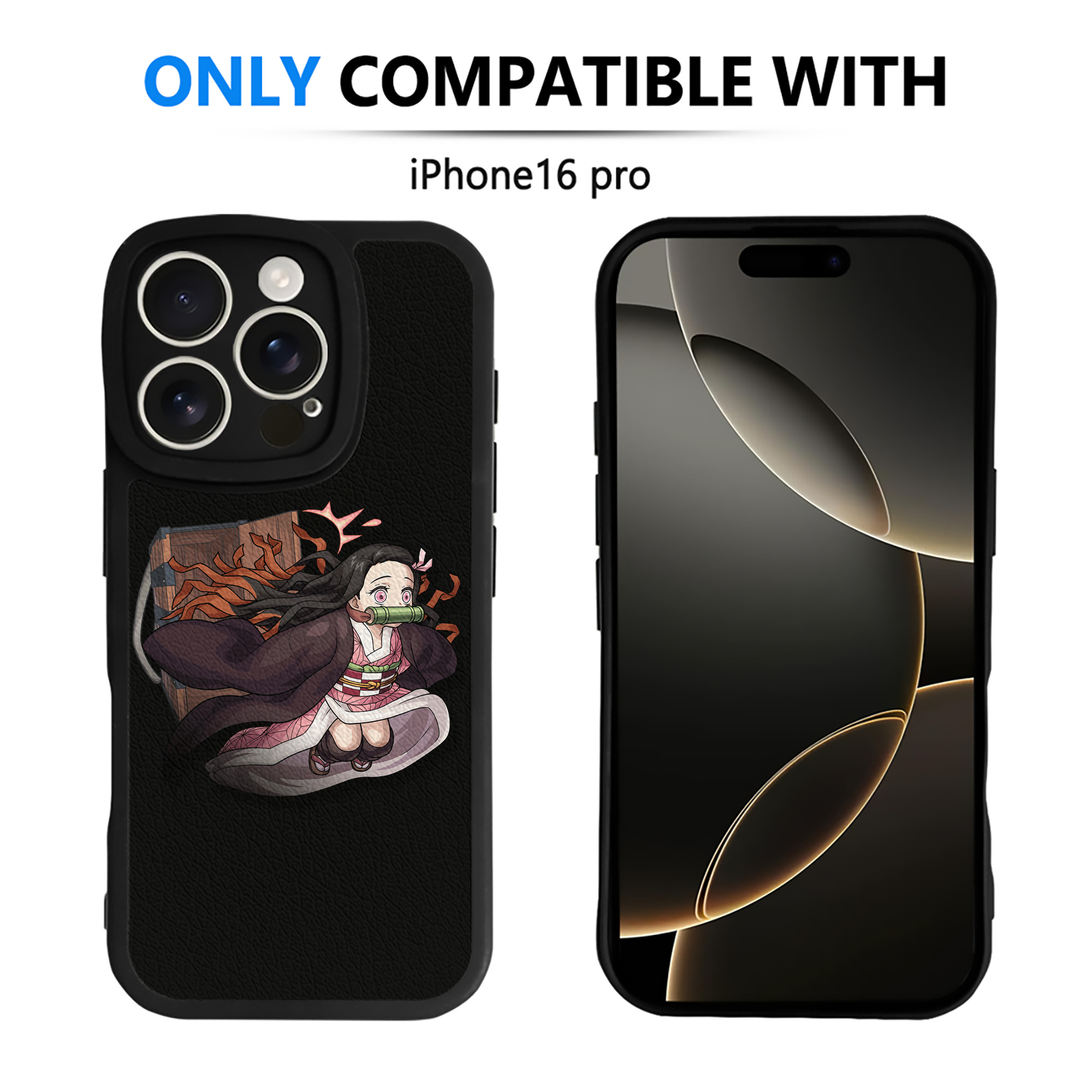 （画像用） 鬼滅の刃（きめつのやいば）竈門 禰󠄀豆子／かまど ねずこ Kamado Nezuko 【iPhone 16シリーズ対応】シリコンスマホケース（レザー調） 材質：シリコン